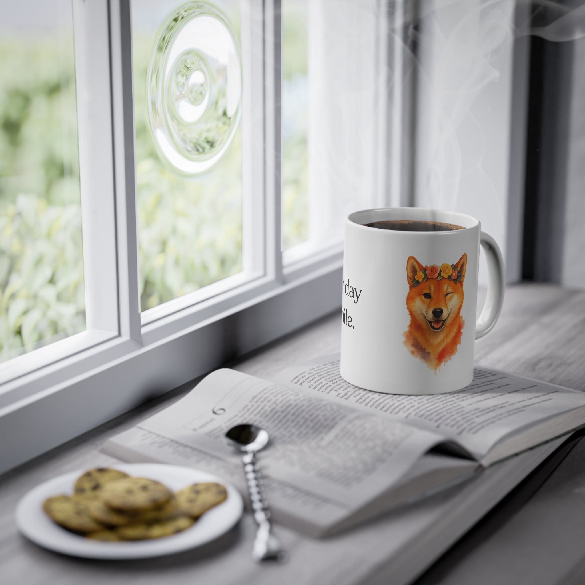 Shiba: Start your day with a smile. Mug (EU) 11oz Ceramic