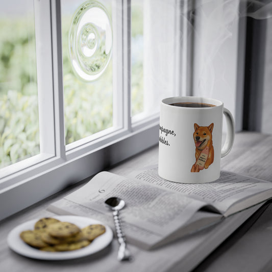 "If you get champagne, I get pawty bubbles" SHIBA Mug (EU) 11oz Ceramic