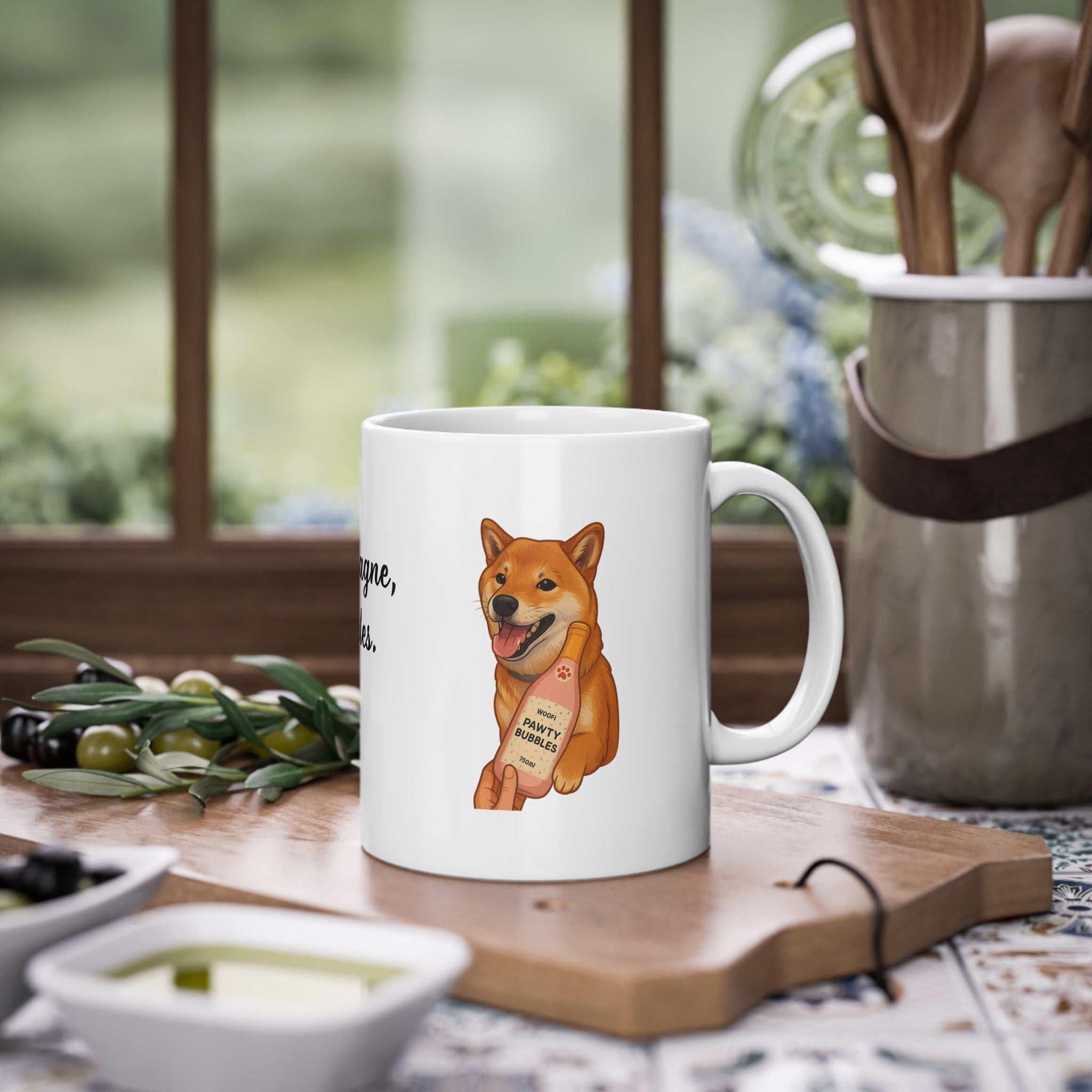 "If you get champagne, I get pawty bubbles" SHIBA Mug (EU) 11oz Ceramic