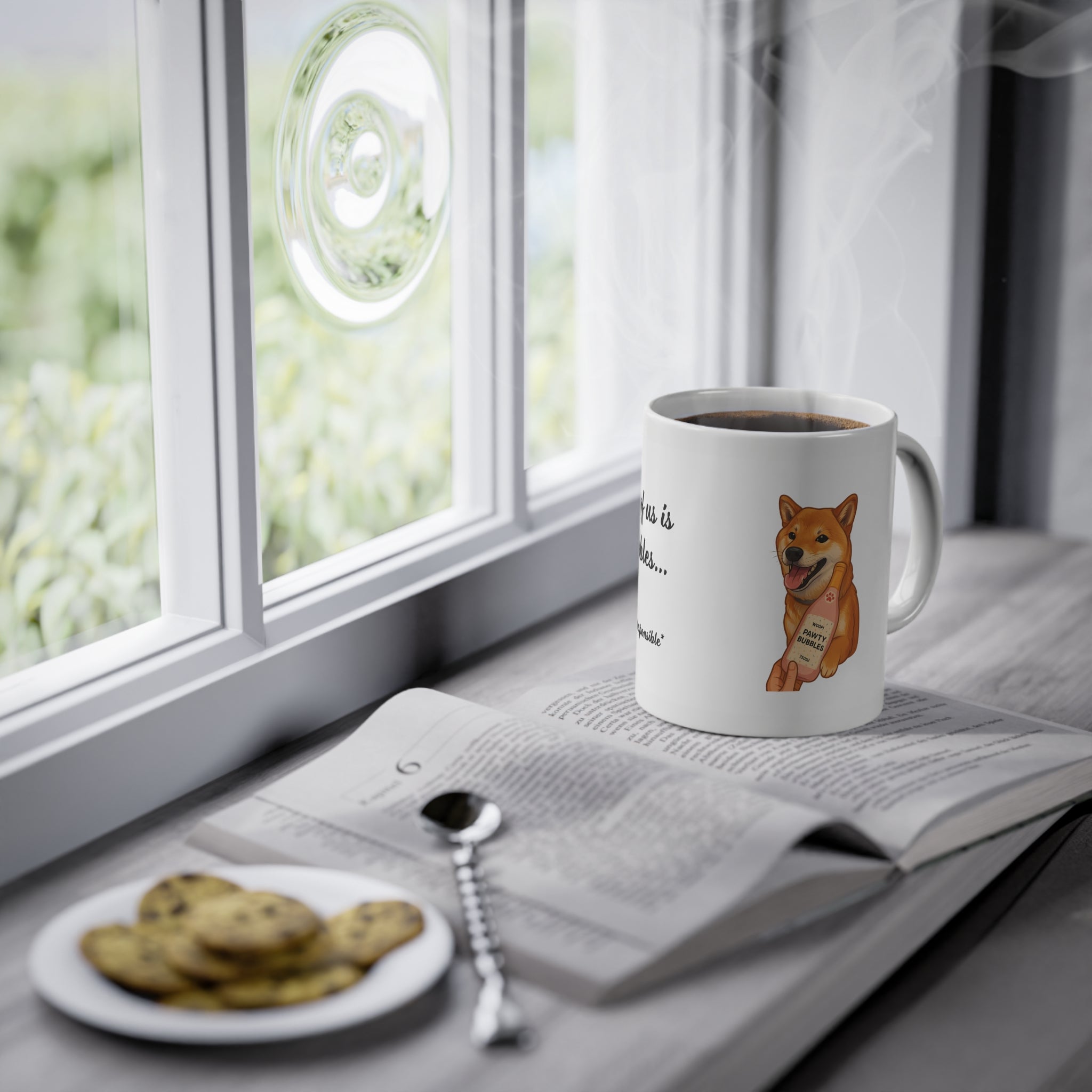 "Cheers! One of us is drinking bubbles..." SHIBA Mug (EU) 11oz Ceramic